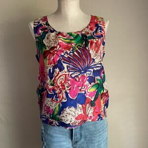 Silk Land Hot Pink Floral Sleeveless Blouse Top. Size Small. EUC.